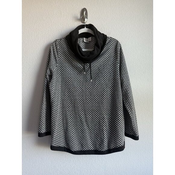 Chico’s Weekend Cowl Neck Top Black Gray Dot Long Sleeve Women’s Size 2 - Picture 5 of 14